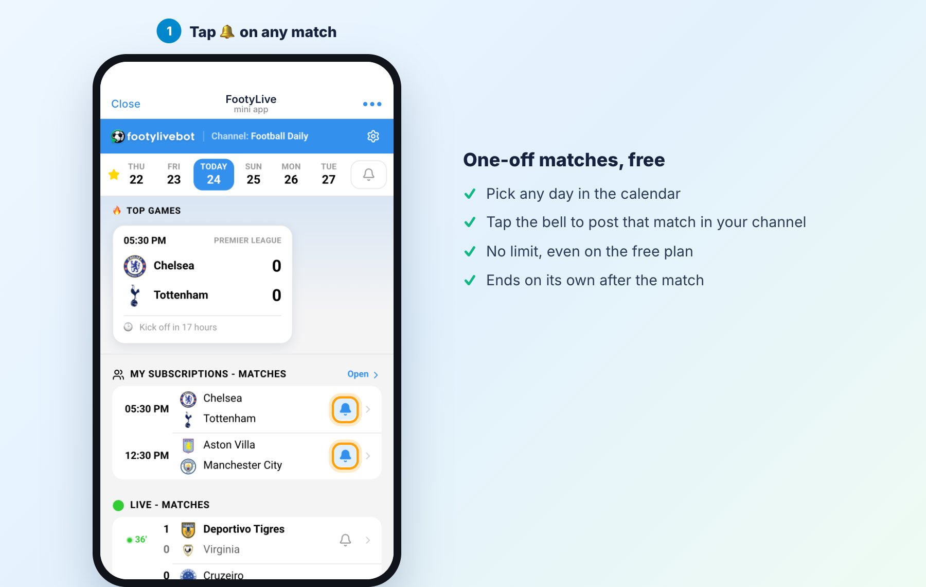 Adding single matches from the calendar